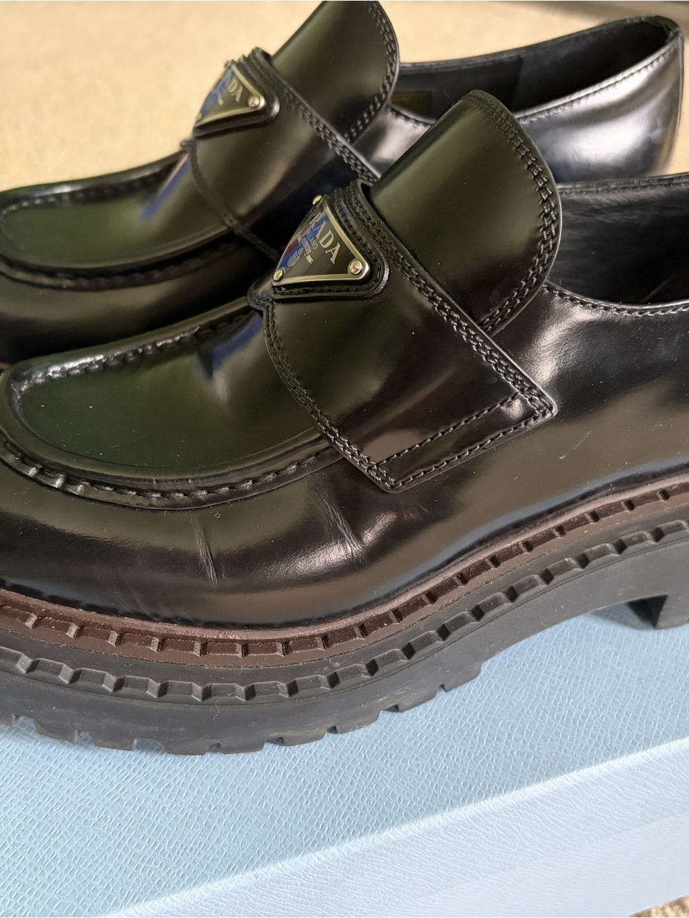 Prada Women's Double Chocolate Leather Loafers - Picture 3 of 9
